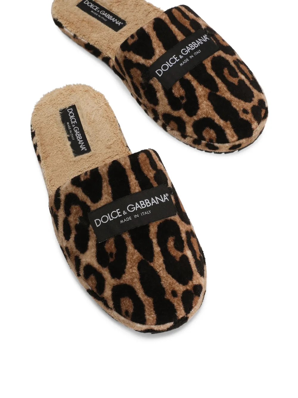 Dolce & Gabbana Slippers met luipaardprint en logopatch Bruin