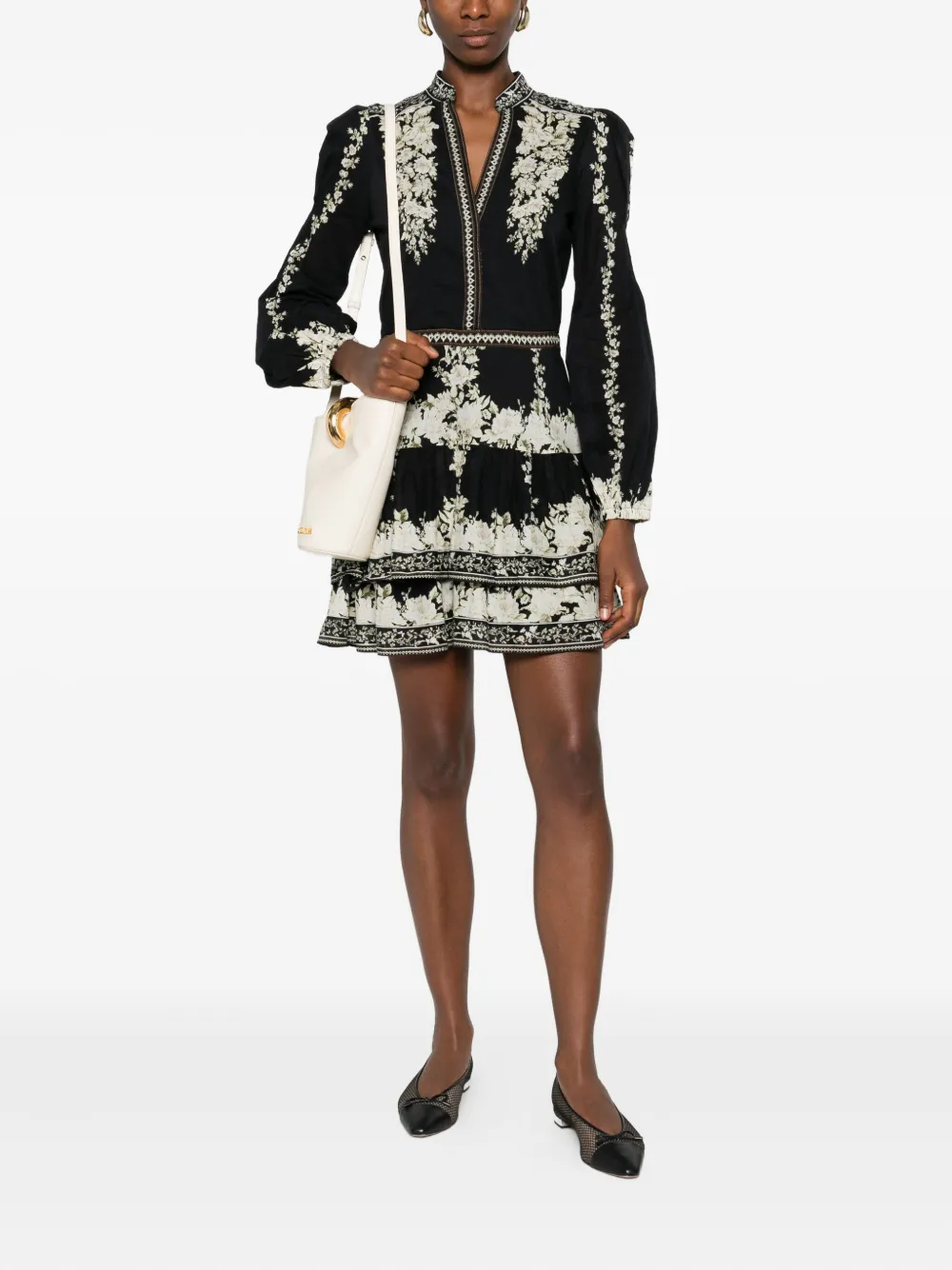 Alice + olivia Valencia floral tiered mini dress - Zwart