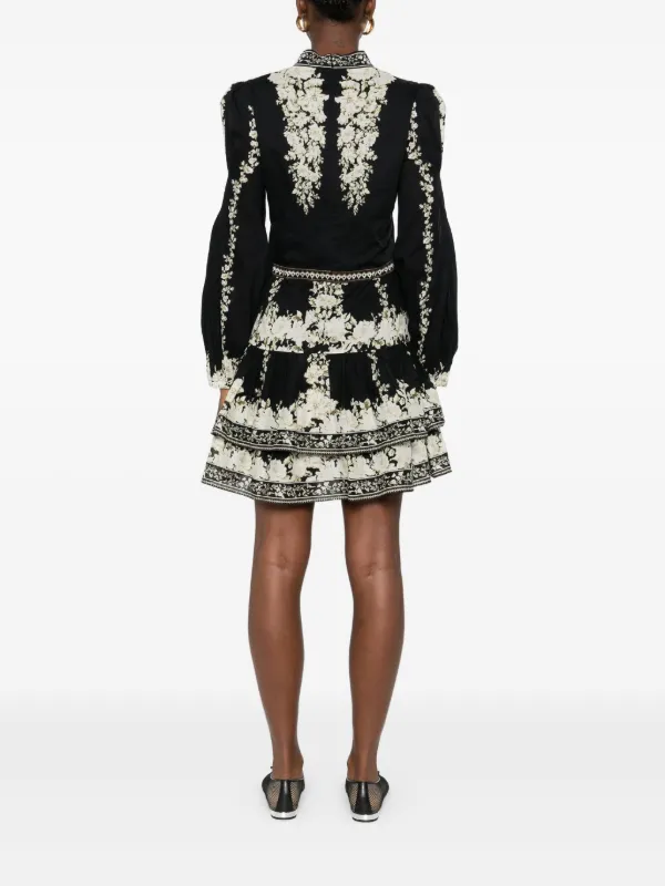Alice + Olivia Valencia Floral Tiered Mini Dress | Black | FARFETCH JO Alice + Olivia Valencia Floral Tiered Mini Dress | Black | FARFETCH JO