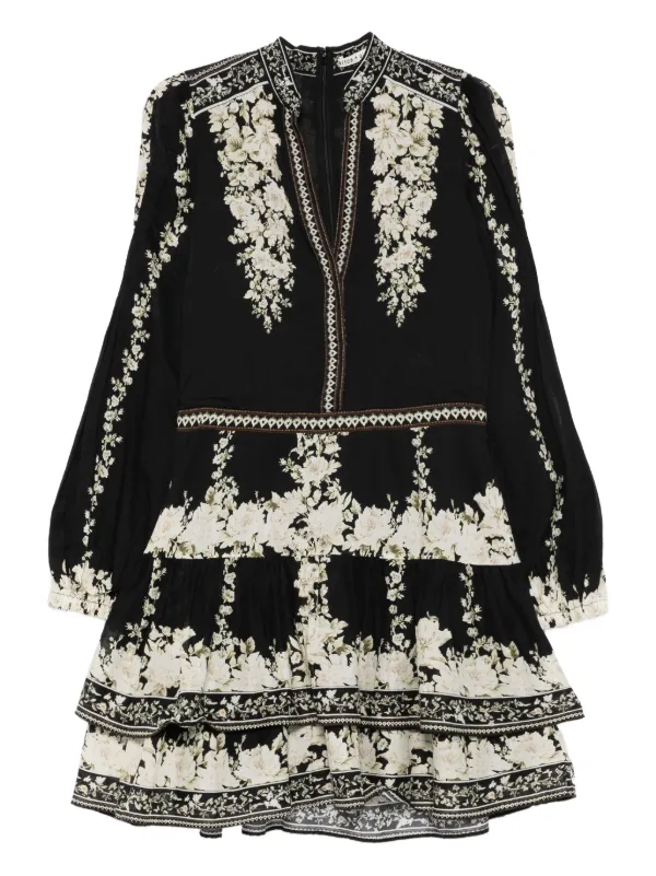 Alice + Olivia Valencia Floral Tiered Mini Dress | Black | FARFETCH UK