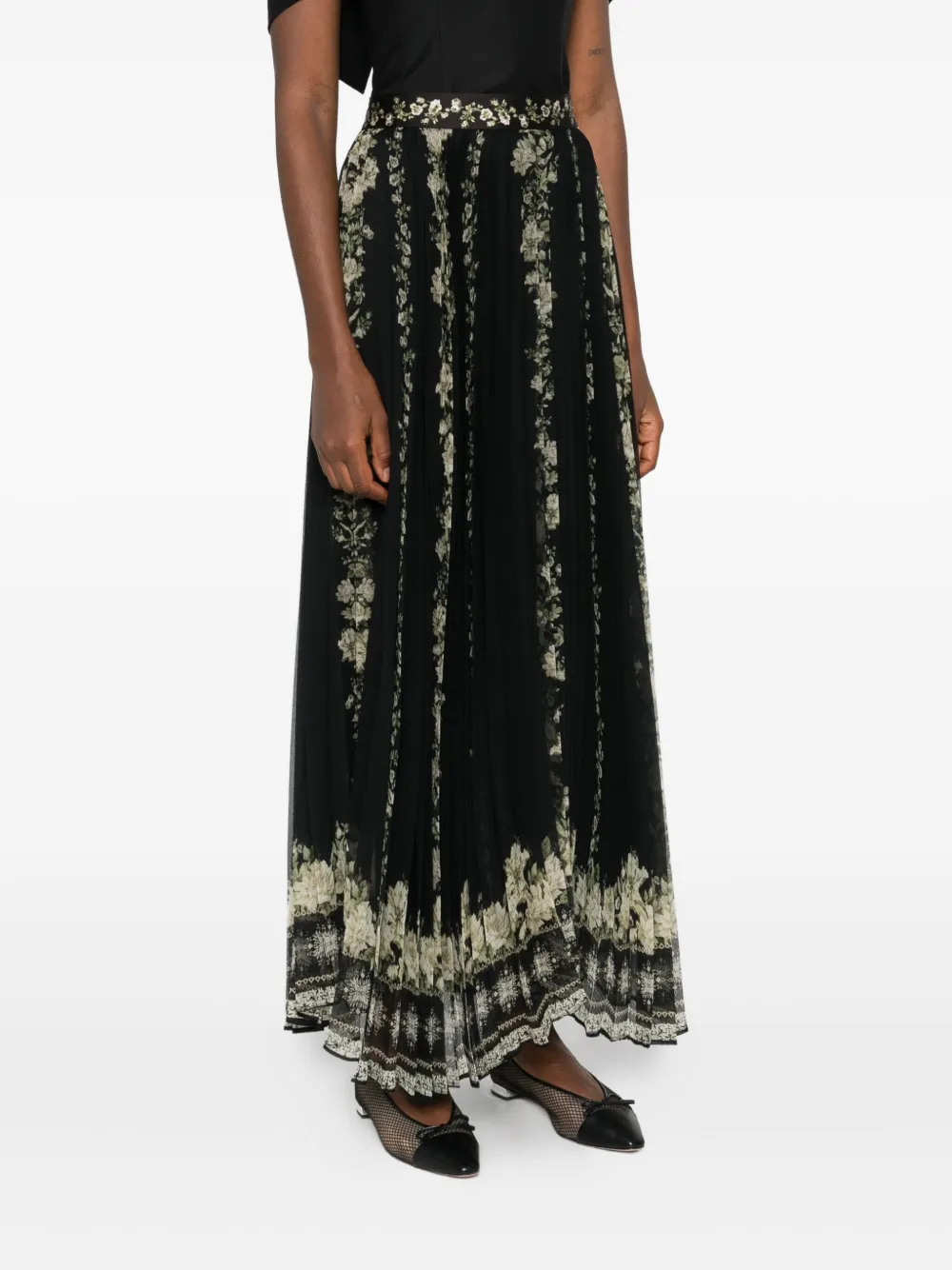 alice + olivia Katz geplooide maxi-rok met bloemenprint Zwart