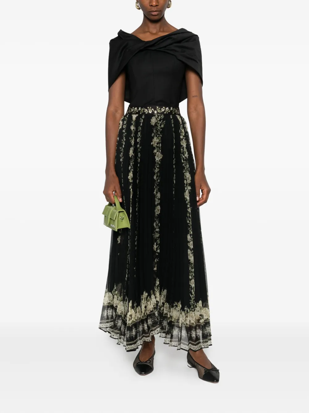Alice + olivia Katz floral pleated maxi skirt - Zwart