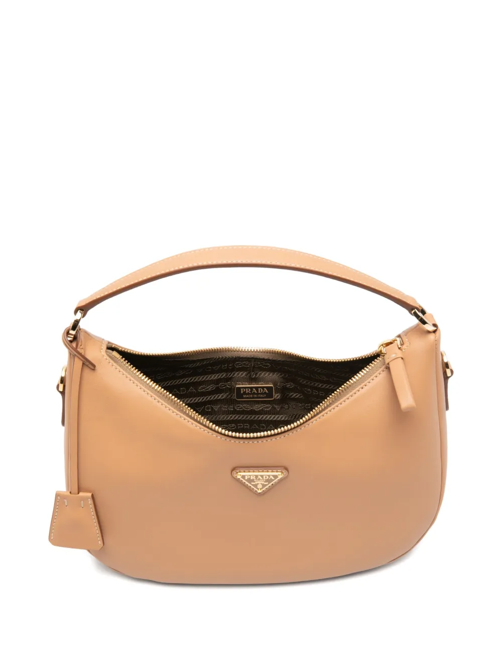 Prada Schoudertas met logoplakkaat Beige
