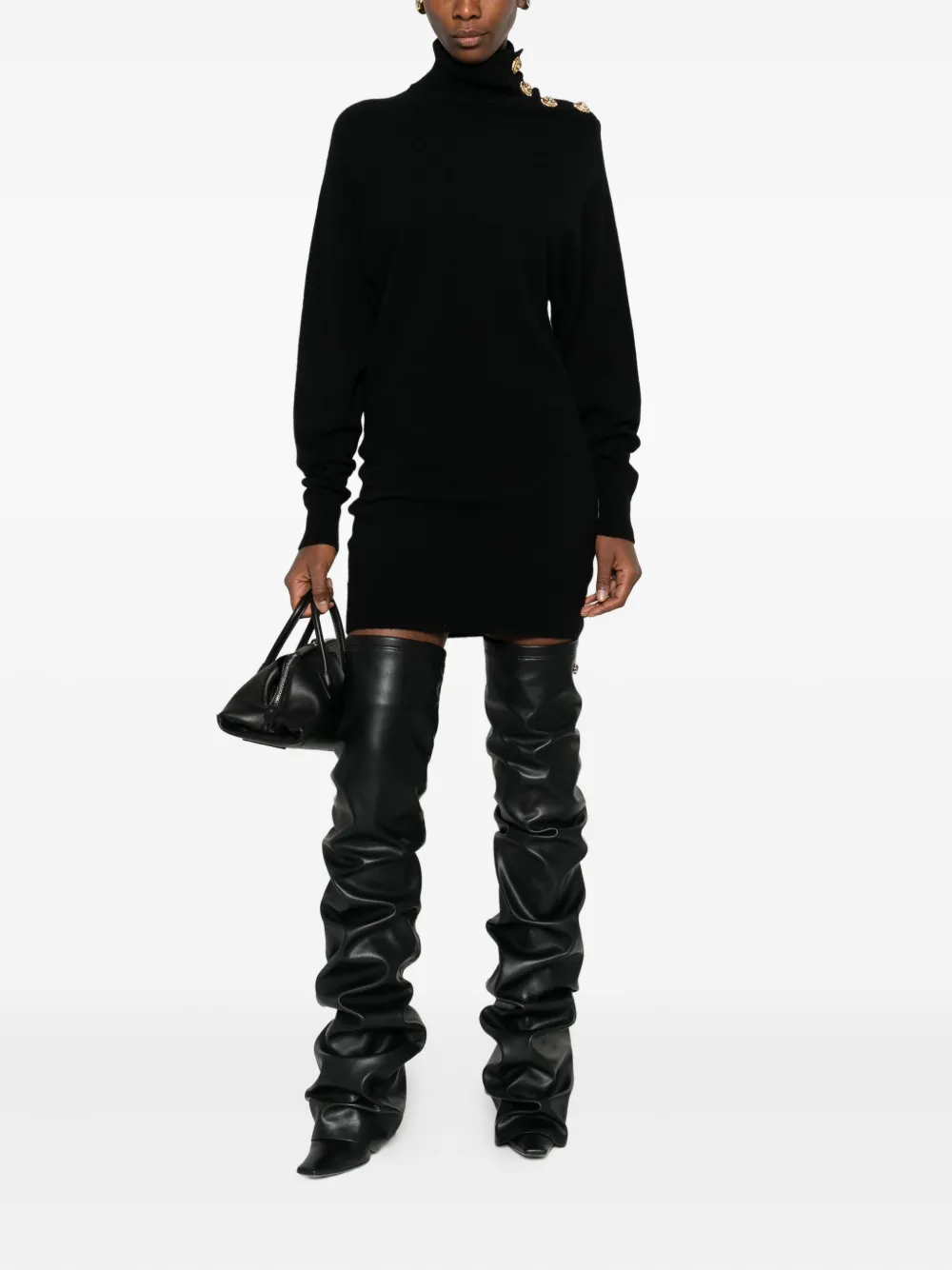 Balmain button-embellishment roll-neck dress - Zwart