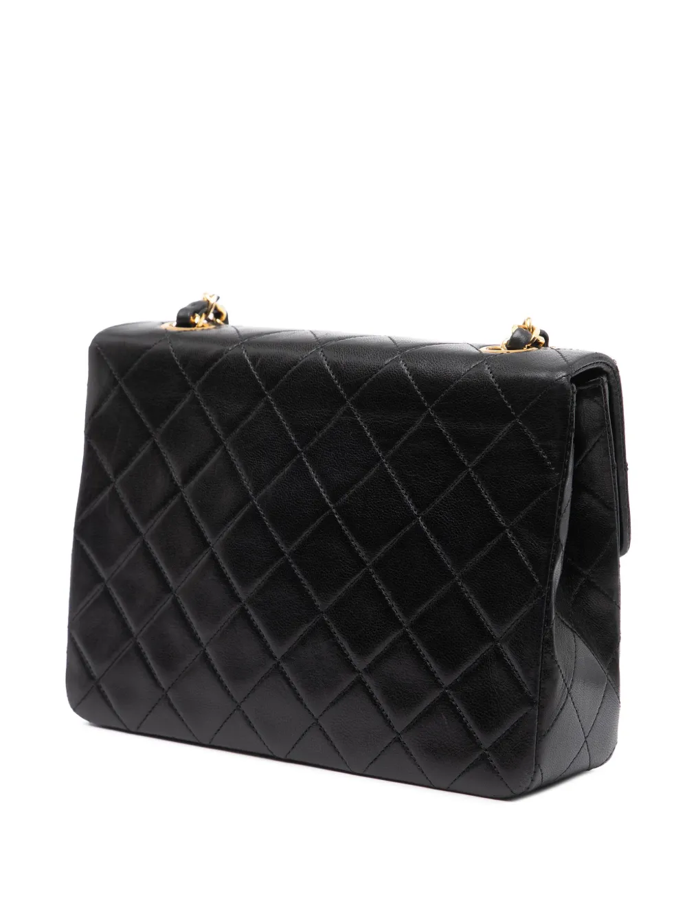 Pre-owned Chanel 1989-1991 Square Quilted Lambskin Single Flap Shoulder Bag In Black