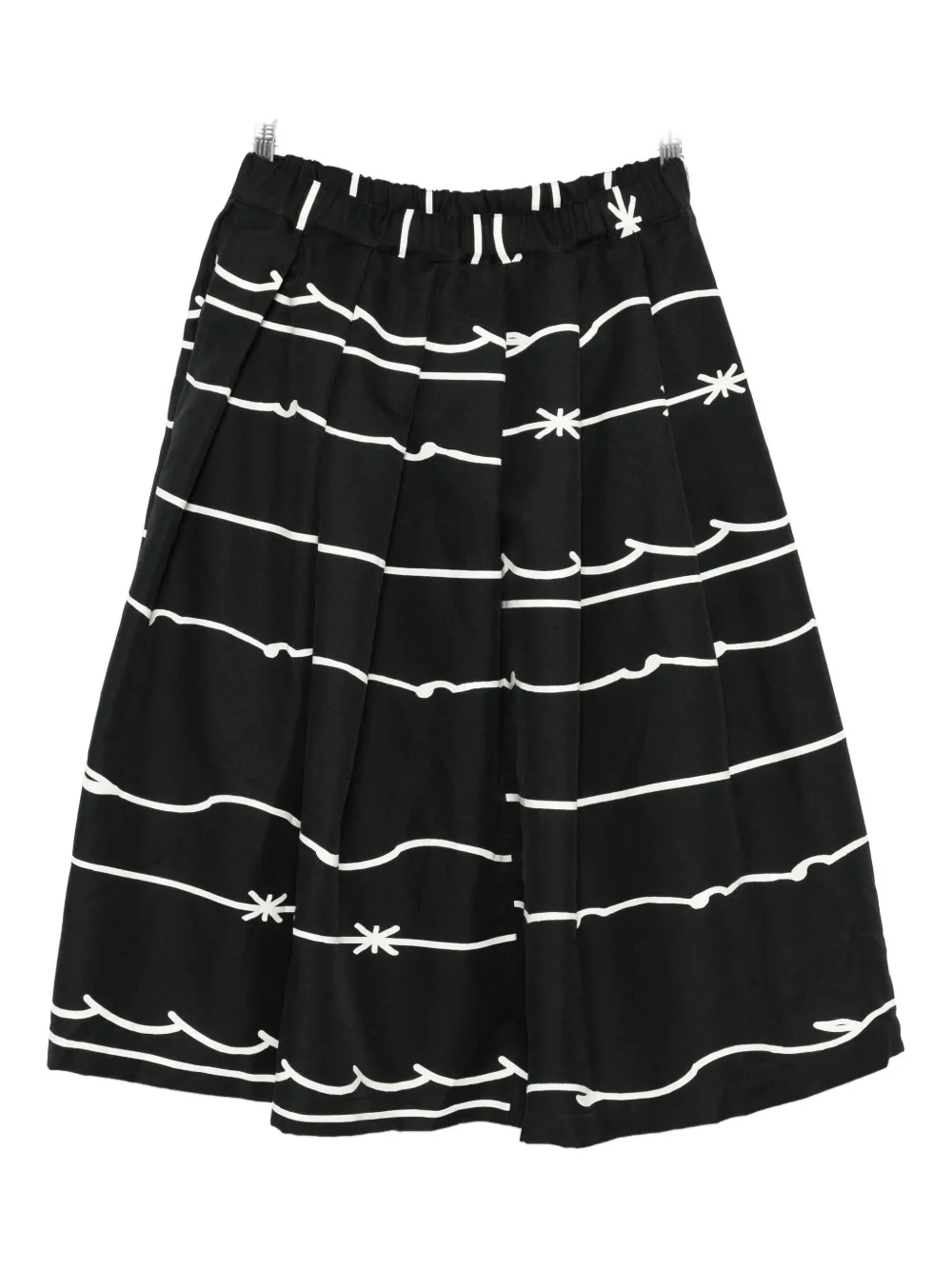 Black Comme Des Garçons Pleated Graphic-print Midi Skirt In Black