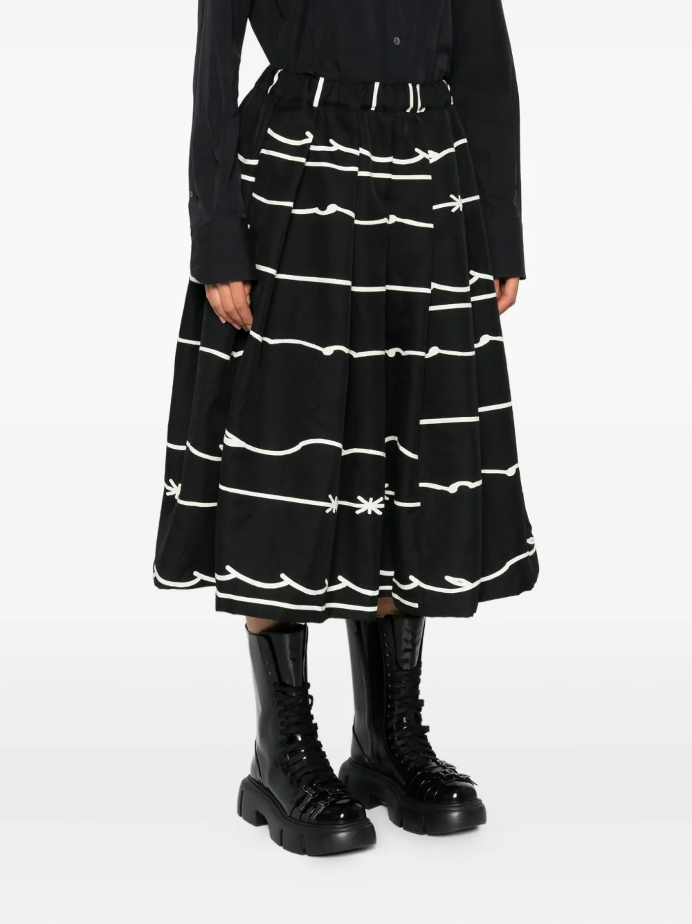 Black Comme Des Garçons Midi-plooirok met print Zwart