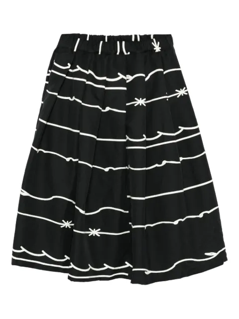 Black Comme Des Garçons pleated graphic-print midi skirt