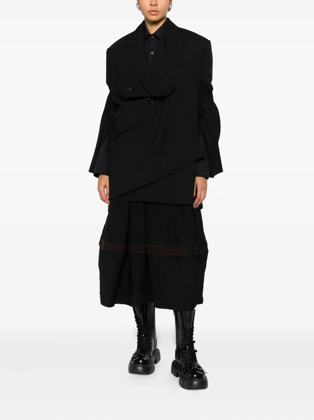 Black Comme Des Garçons Elasticated-wais Panelled Midi Skirt In Black