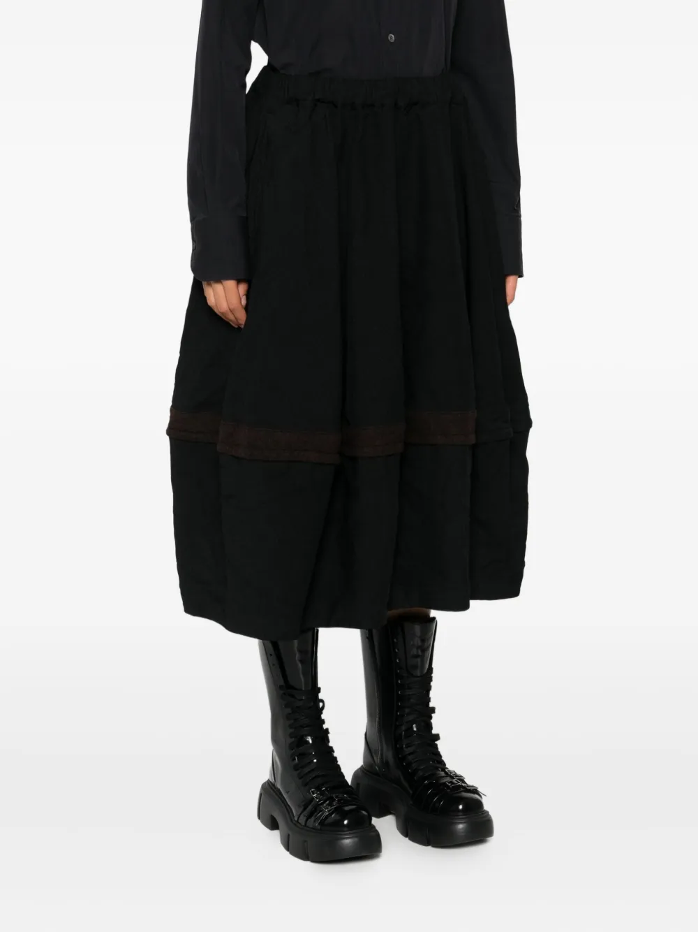 Black Comme Des Garçons Elasticated-wais Panelled Midi Skirt In Black