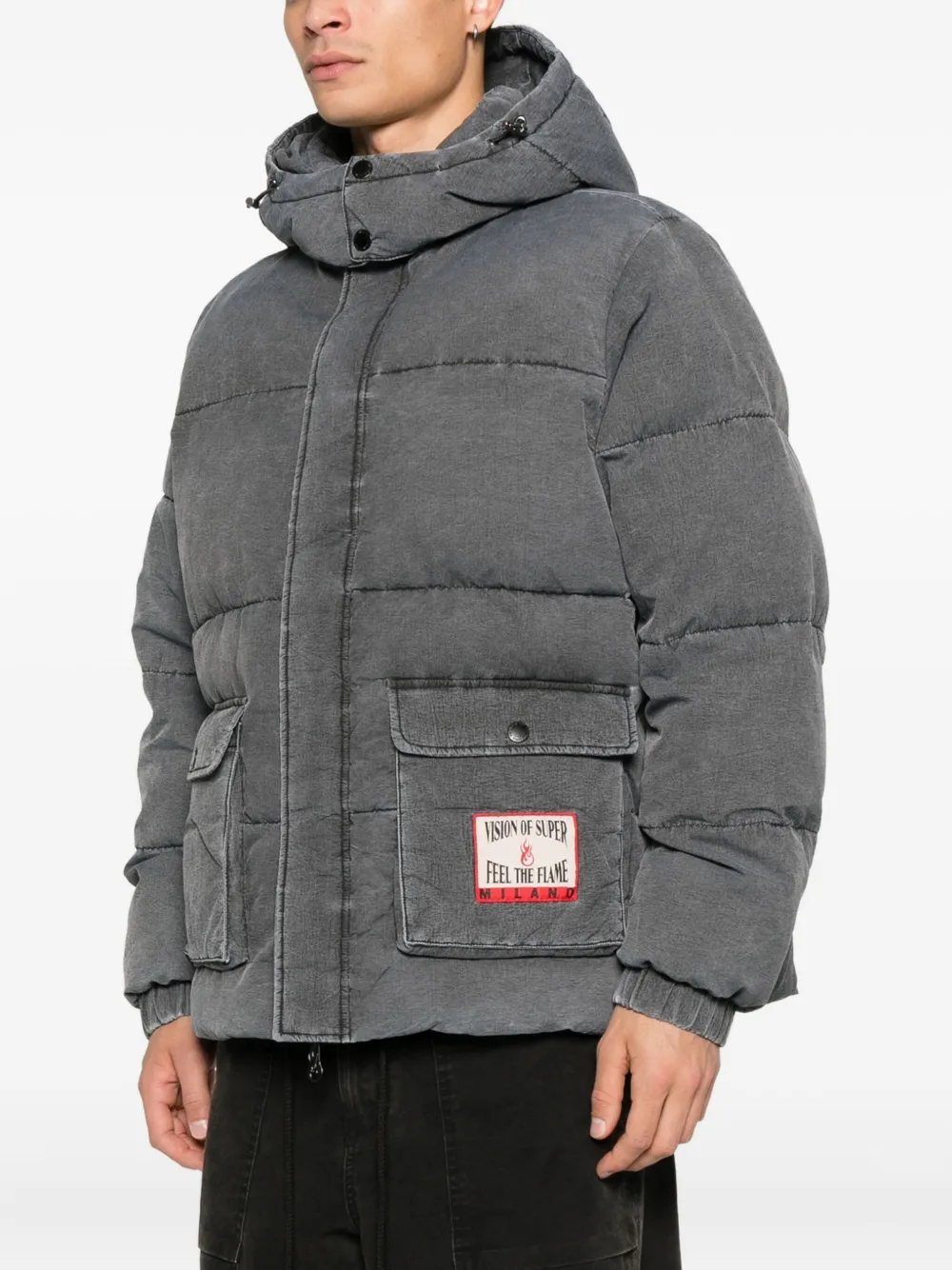 Vision Of Super Hooded Padded Jacket In Gray