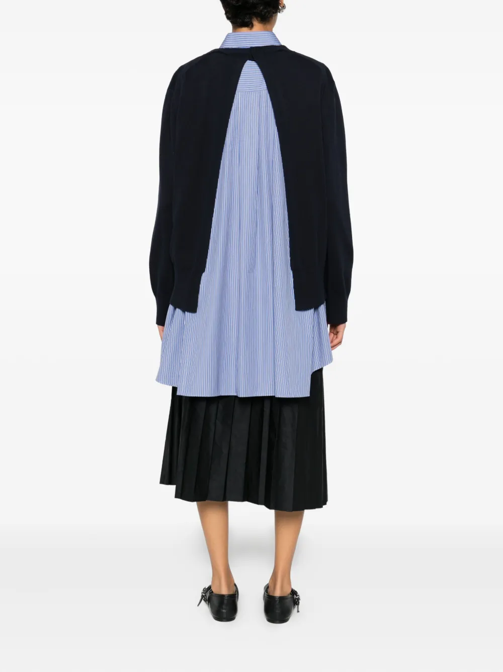 sacai Popeline x katoenen gestreepte gebreide jurk met kraag Blauw