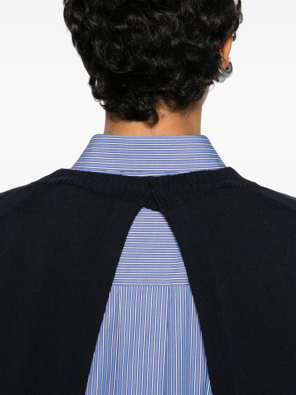 sacai Popeline x katoenen gestreepte gebreide jurk met kraag Blauw