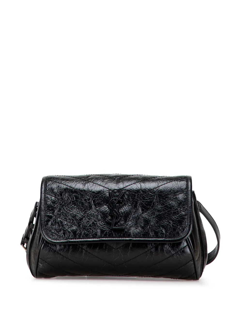 Pre-owned Saint Laurent 2019 Crinkled Calfskin Monogram Niki Belt Bag In Black
