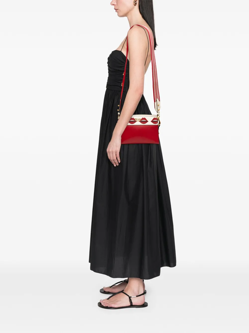 Pre-owned Prada 2013-2025 City Calf And Saffiano Lip Print Esplanade Crossbody Bag In Red