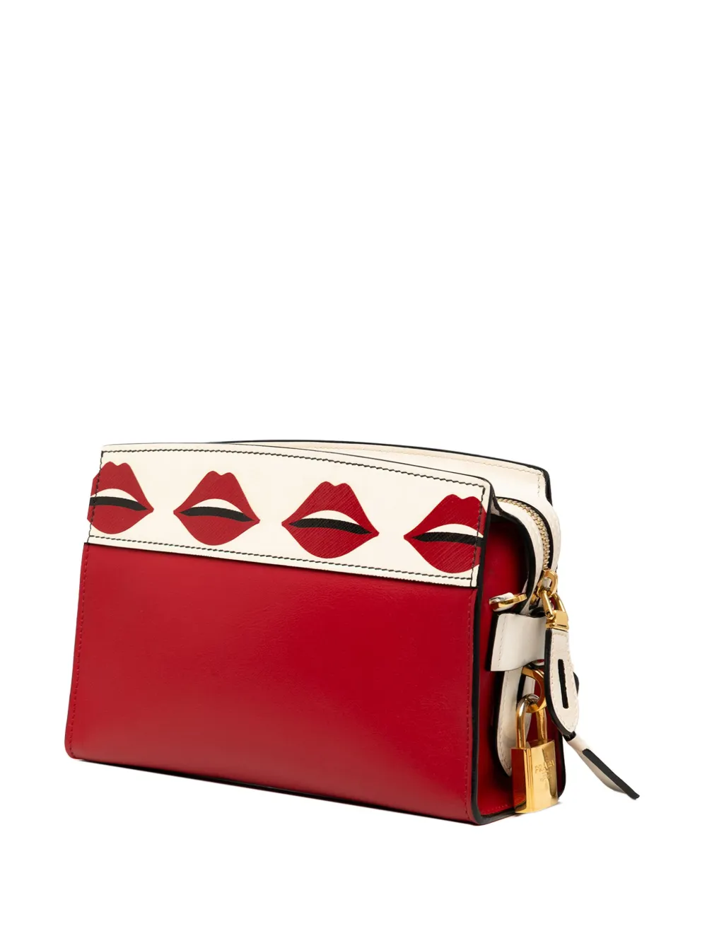 Pre-owned Prada 2013-2025 City Calf And Saffiano Lip Print Esplanade Crossbody Bag In Red