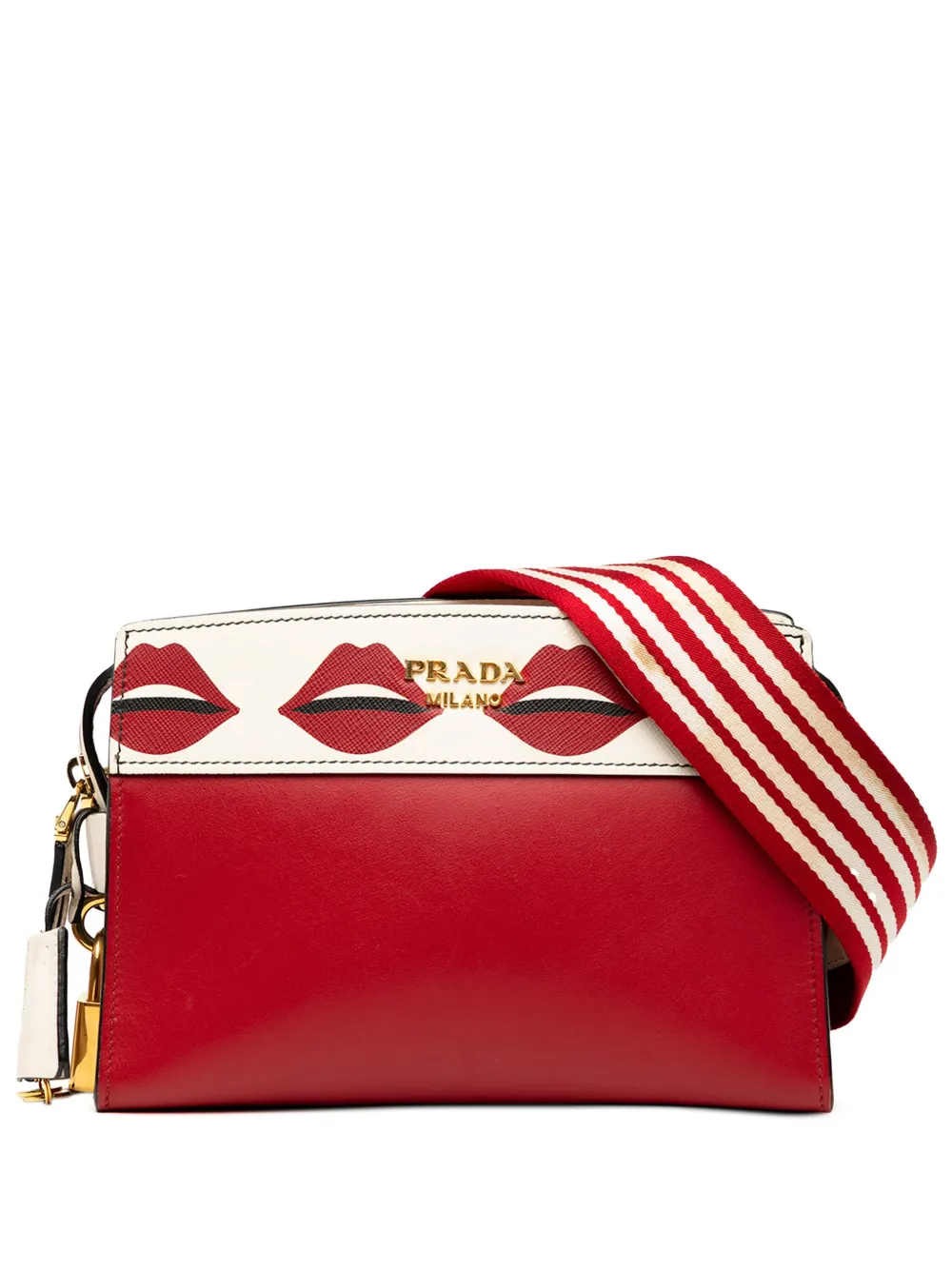 Prada Pre-Owned 2013-2025 シティカーフ&サフィアーノ リッププリント エスプラナード ショルダーバッグ - レッド Prada Pre-Owned 2013-2025 シティカーフ&サフィアーノ リッププリント エスプラナード ショルダーバッグ - レッド