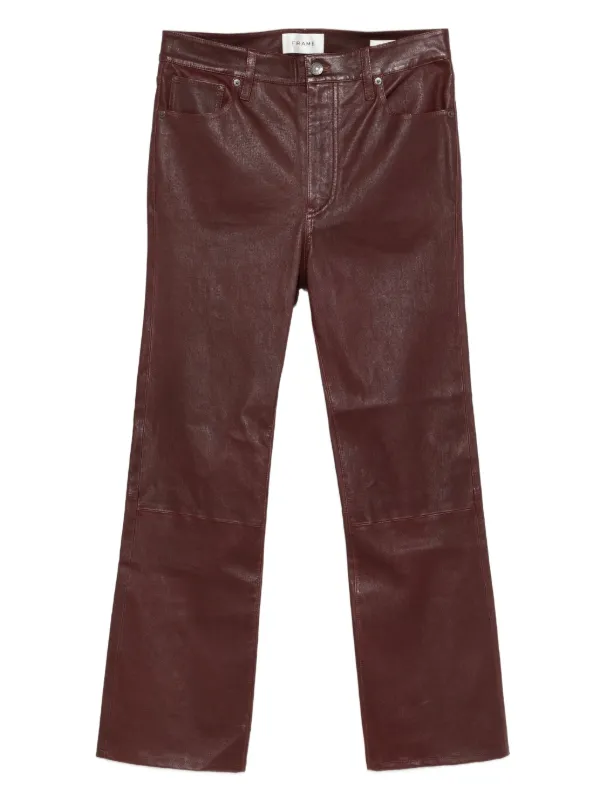 Pantalon Crop En Cuir D'agneau Pour Femme FRAME - Taille 32, Noir, Avec Lacets, Neuf Avec étiquette
