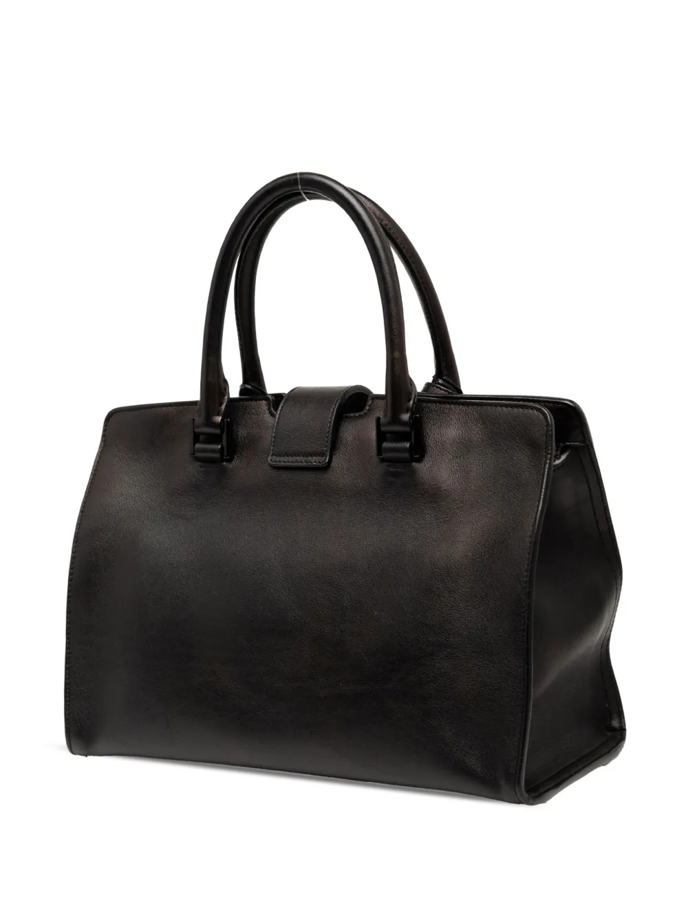 Pre-owned Saint Laurent 2015 Baby Leather Monogram Downtown Cabas Satchel In Black