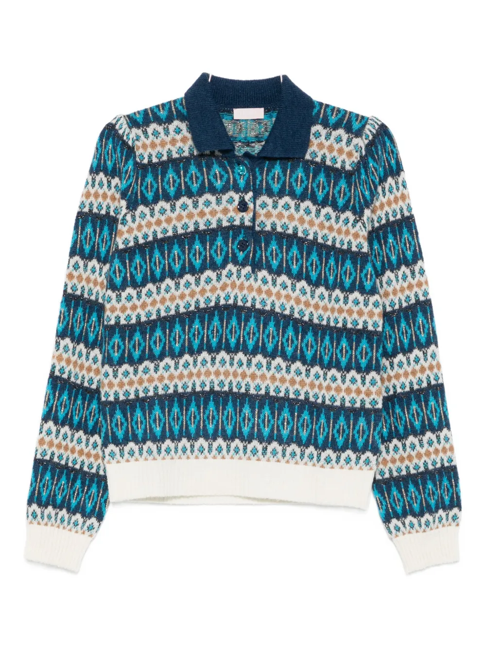 Liu •jo Patterned Collared Polo Top In Blue