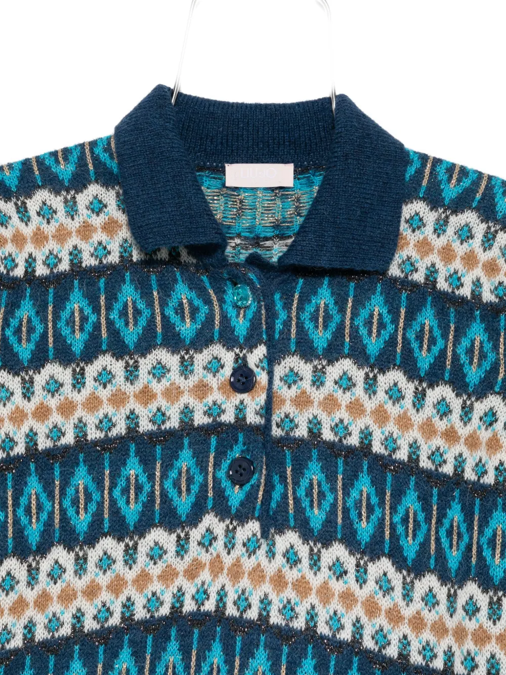 Liu •jo Patterned Collared Polo Top In Blue