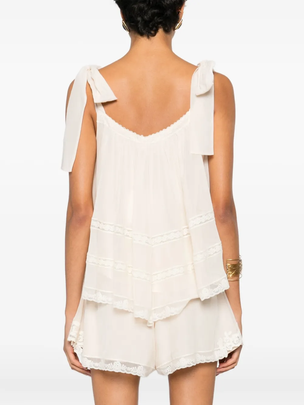 Zimmermann Tie-shoulder Lace Top In Neutral