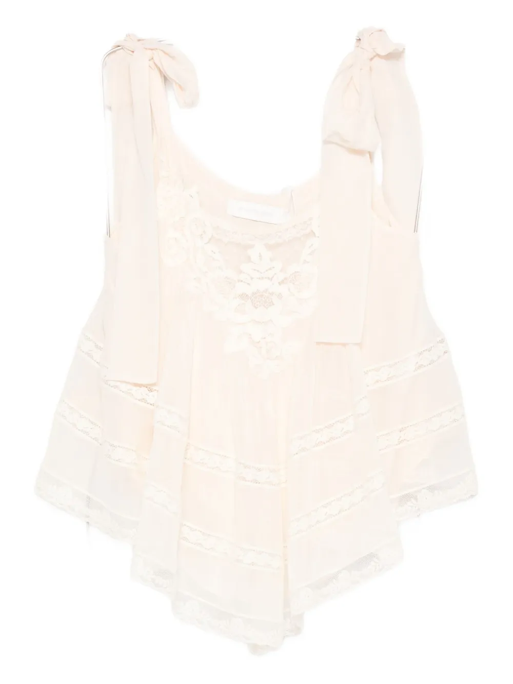 Zimmermann Tie-shoulder Lace Top In Neutral