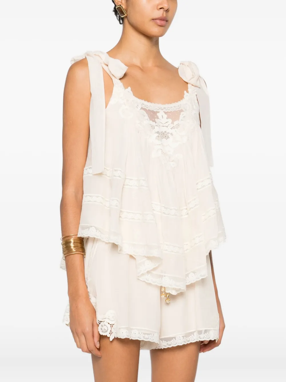 Zimmermann Tie-shoulder Lace Top In Neutral