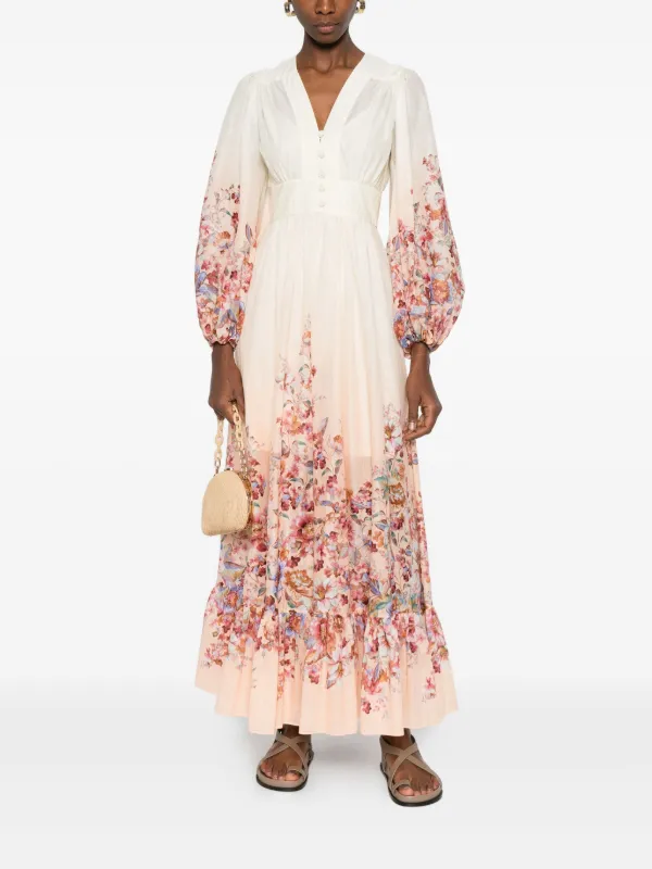 ZIMMERMANN Awaken Plunge Maxi Dress | Neutrals | FARFETCH ID