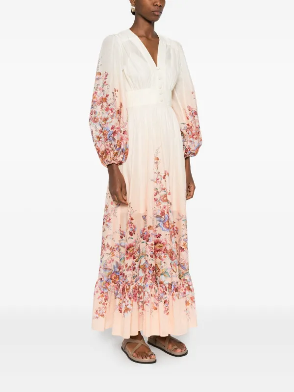 zimmermann long sleeve maxi dress Pink Palm Lexi Billow where fluidity meets ornament Zimmermann Awaken Plunge Maxi Dress