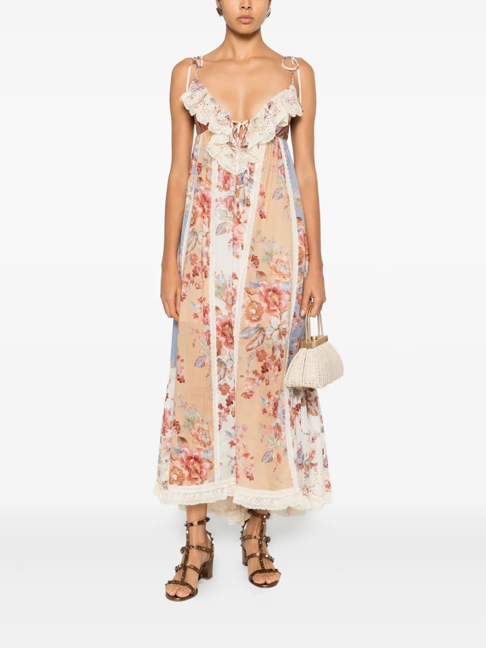 Zimmermann Floral Lace Midi Dress In Multi