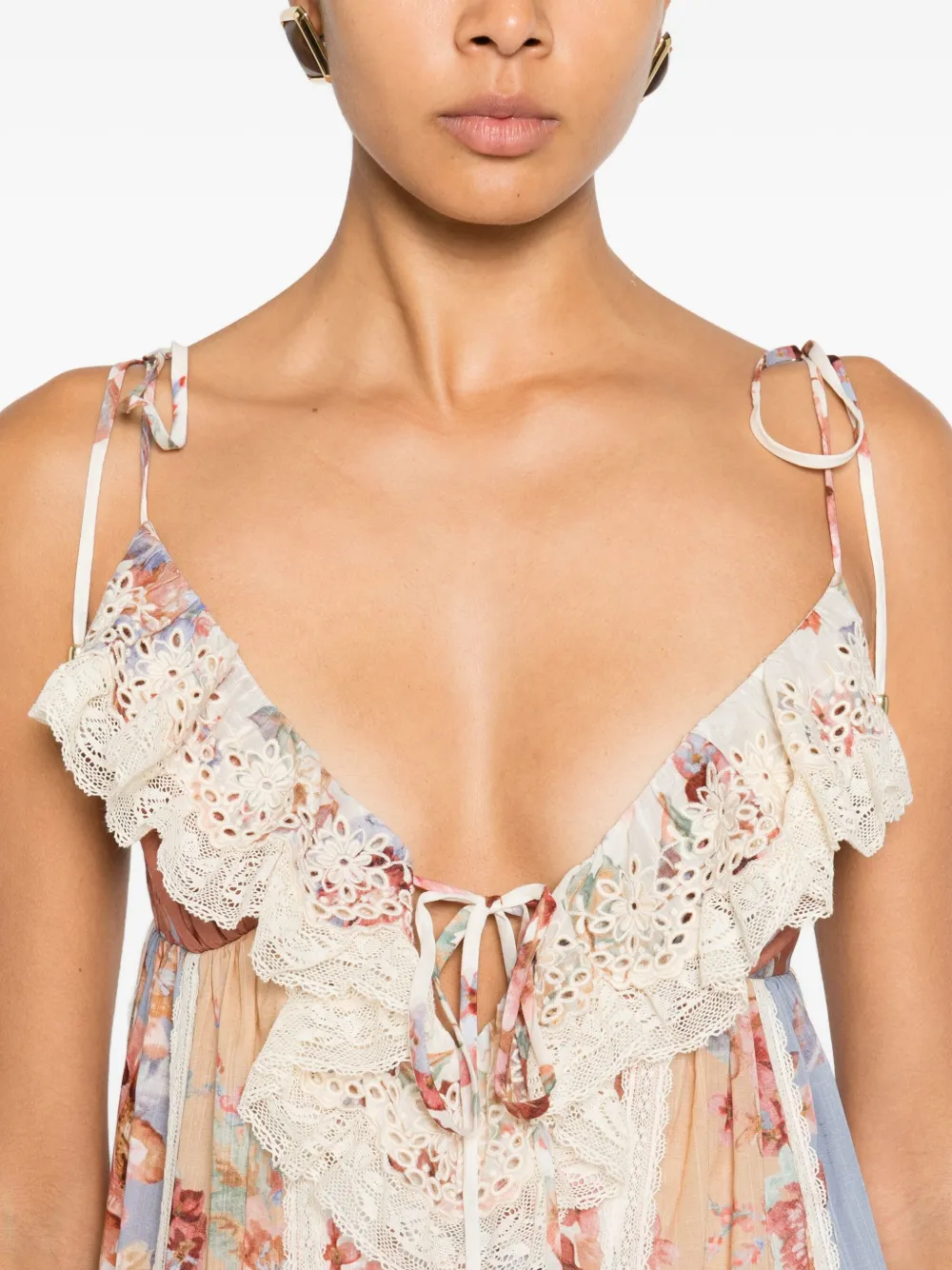 Zimmermann Floral Lace Midi Dress In Multi