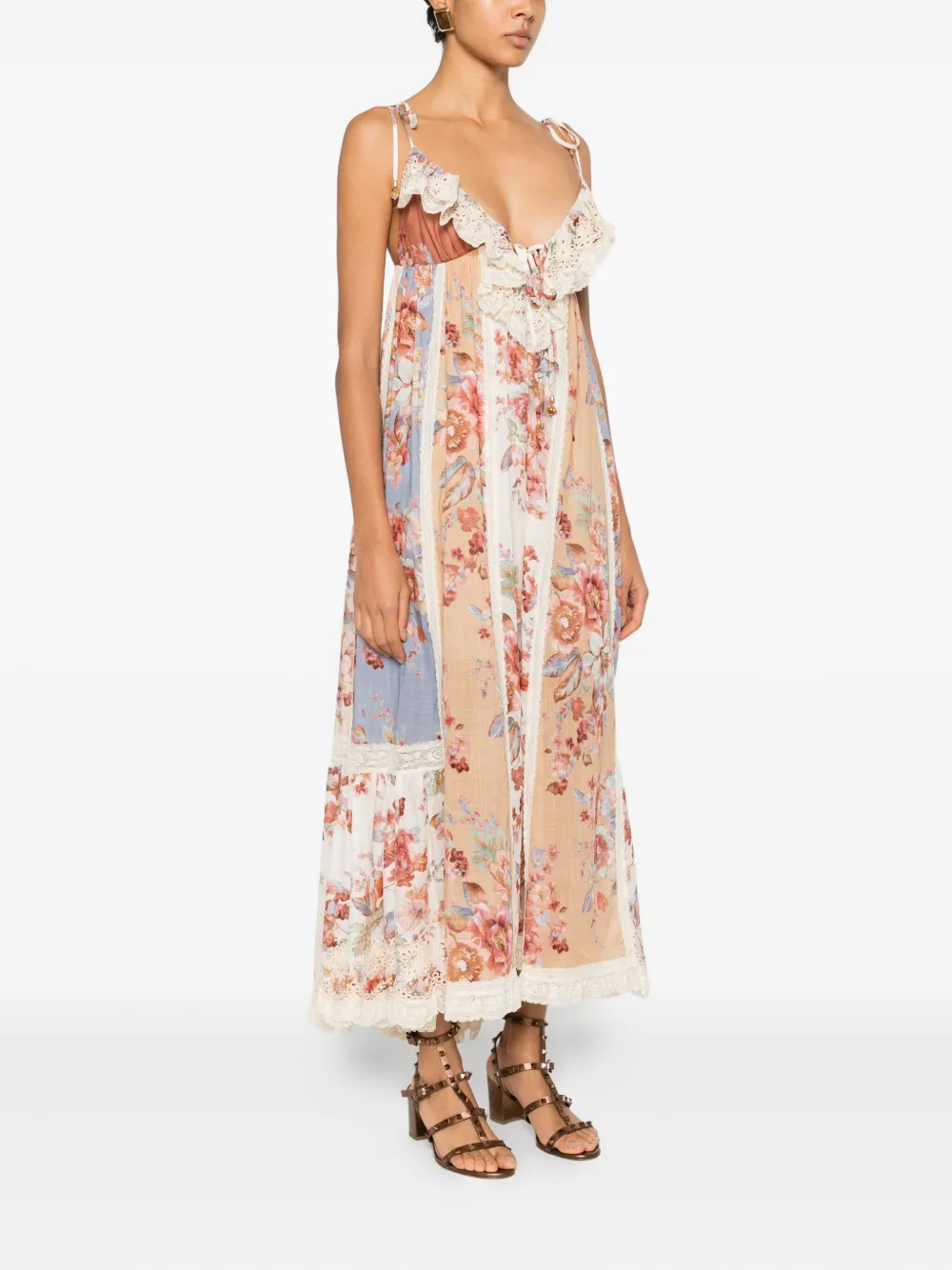 Zimmermann Floral Lace Midi Dress In Multi