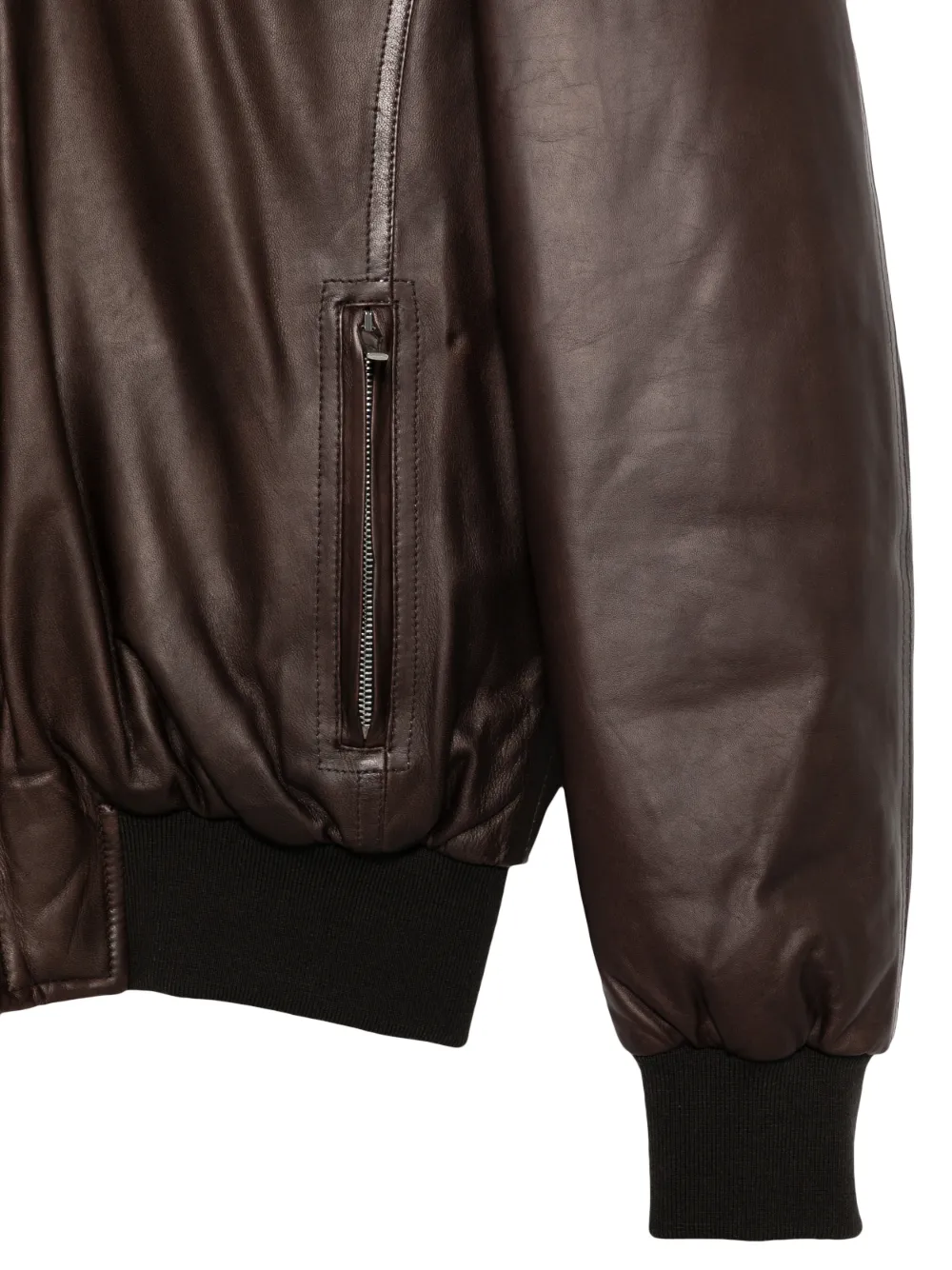 Volfagli Zipped-leather Jacket In Brown