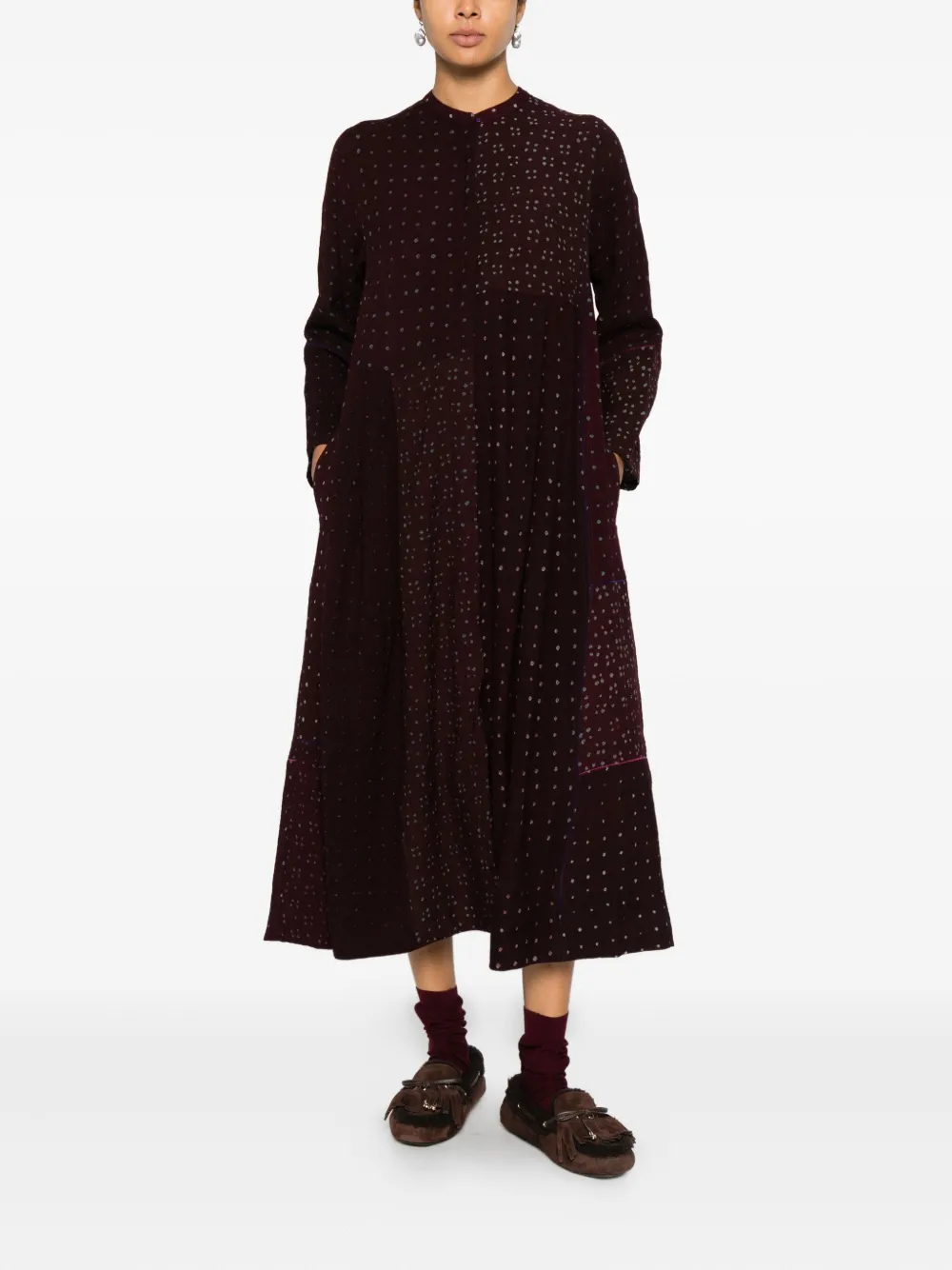 INJIRI polka-dot panelled midi dress - Bruin