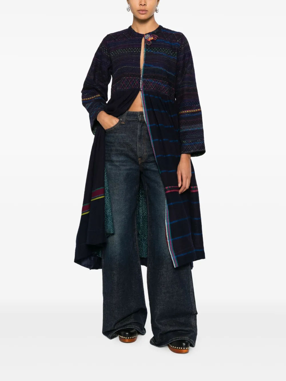 INJIRI striped-pattern coat | Single Breasted Coats | Image 2