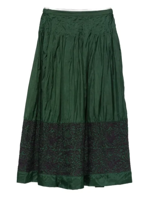 INJIRI pleated embroidered-details midi skirt