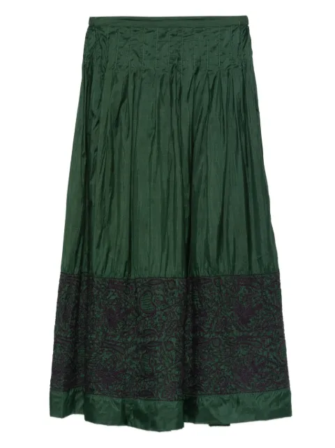 INJIRI pleated embroidered-details midi skirt