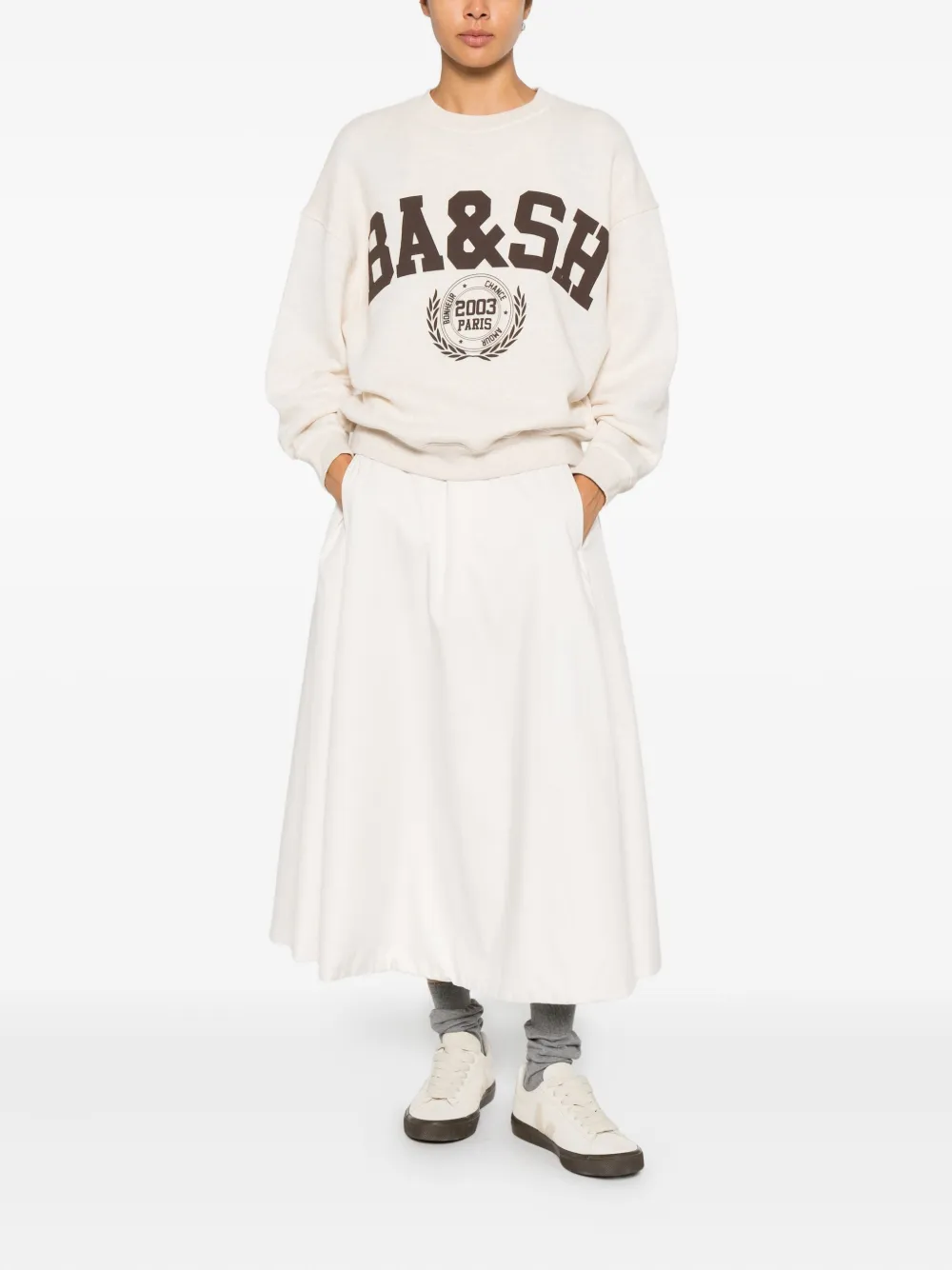 Add zip-fastening midi skirt - Beige