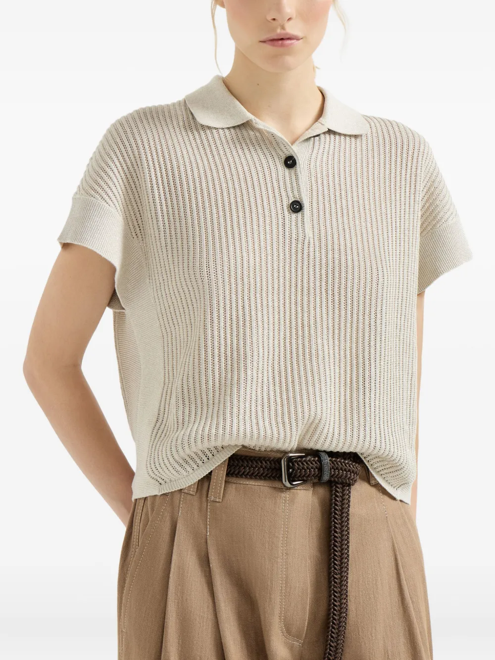 Brunello Cucinelli Geribbelde polotop Beige