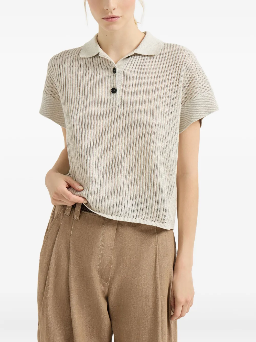 Brunello Cucinelli Geribbelde polotop Beige