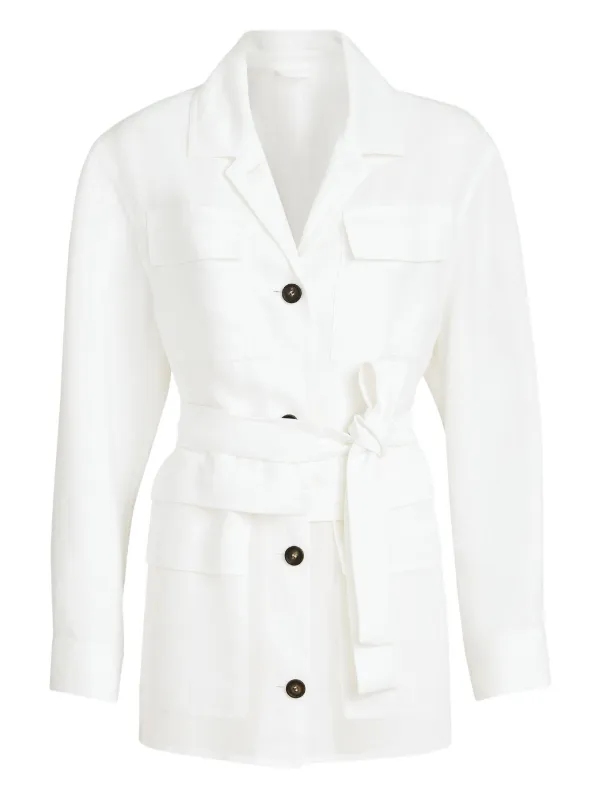 Brunello Cucinelli Belted Pocket Jacket in White