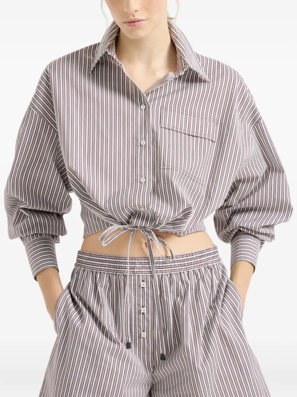 Brunello Cucinelli Gestreepte popeline blouse met Monili-detail Wit
