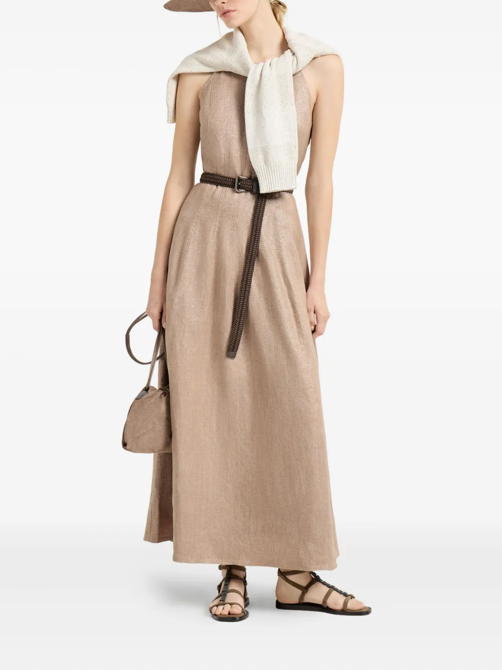 Brunello Cucinelli Twill maxi-jurk met glitter - Beige