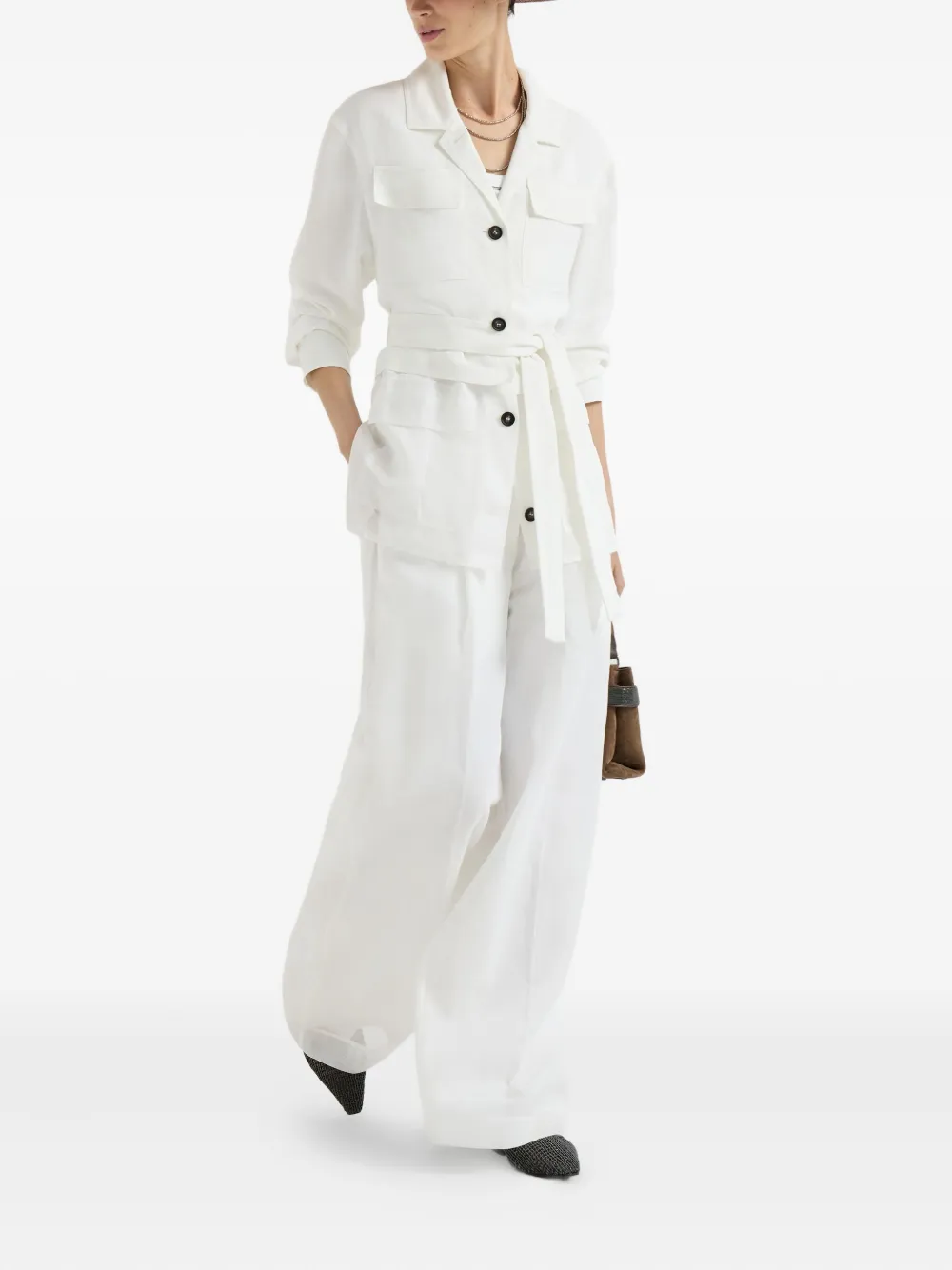 Brunello Cucinelli Broek met organza Monili-detail - Wit