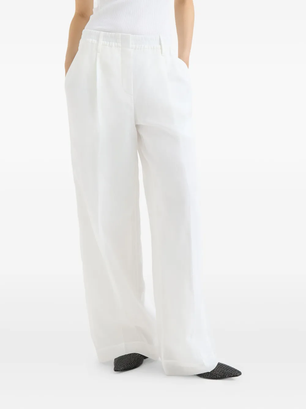 Brunello Cucinelli Broek met organza Monili-detail Wit