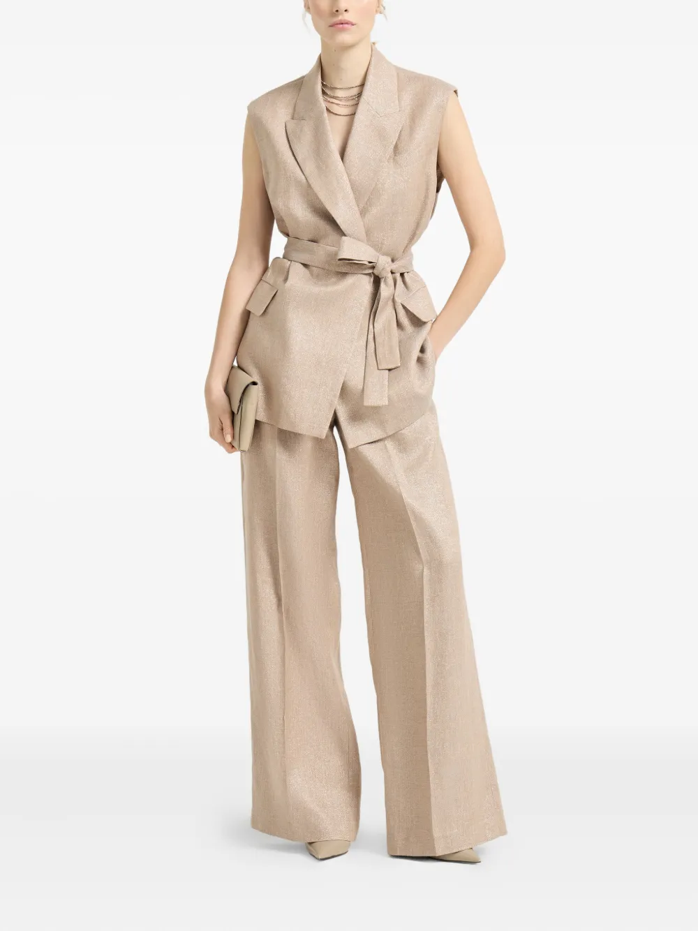 Brunello Cucinelli Broek met geplooid Monili-detail - Beige