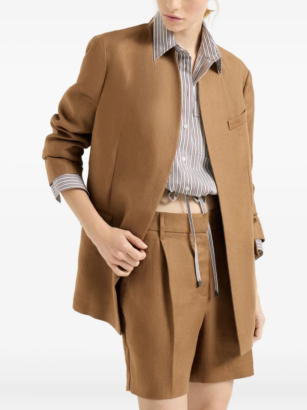 Brunello Cucinelli Linnen jack met monili detail Bruin