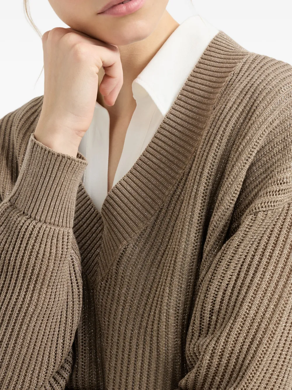 Brunello Cucinelli Geribbelde sweater Bruin