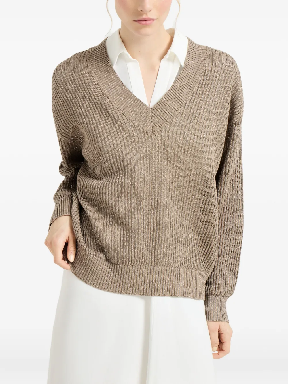 Brunello Cucinelli Geribbelde sweater Bruin